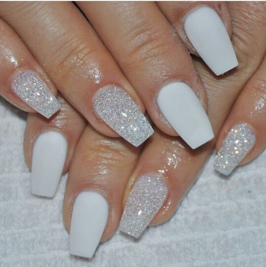 White And Silver Glitter Nails
 Instagram photo by nailsbyeffi Nail ideas