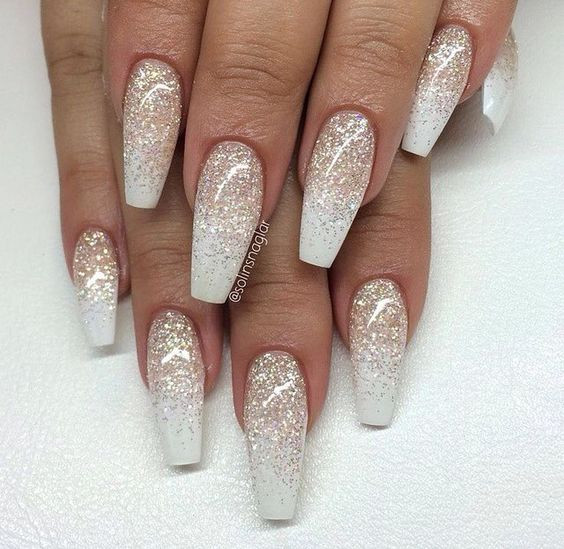 White And Silver Glitter Nails
 Top 60 Gorgeous Glitter Acrylic Nails
