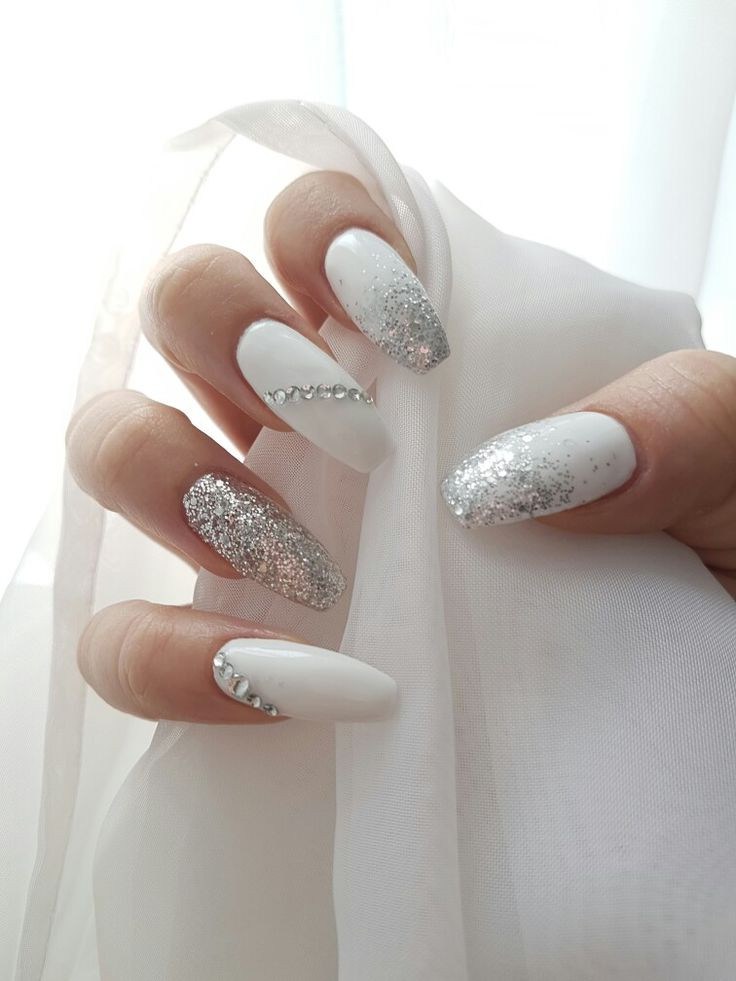 White And Silver Glitter Nails
 6041 best images about Nails on Pinterest