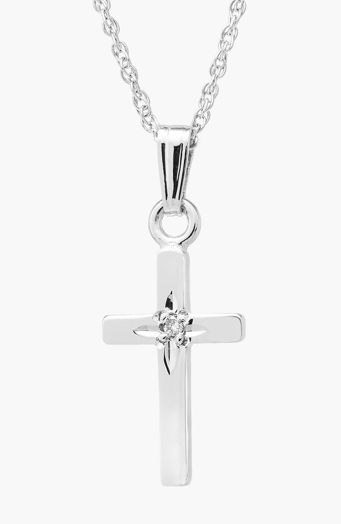 White Gold Cross Necklace
 Mignonette 14k White Gold & Diamond Cross Necklace Girls
