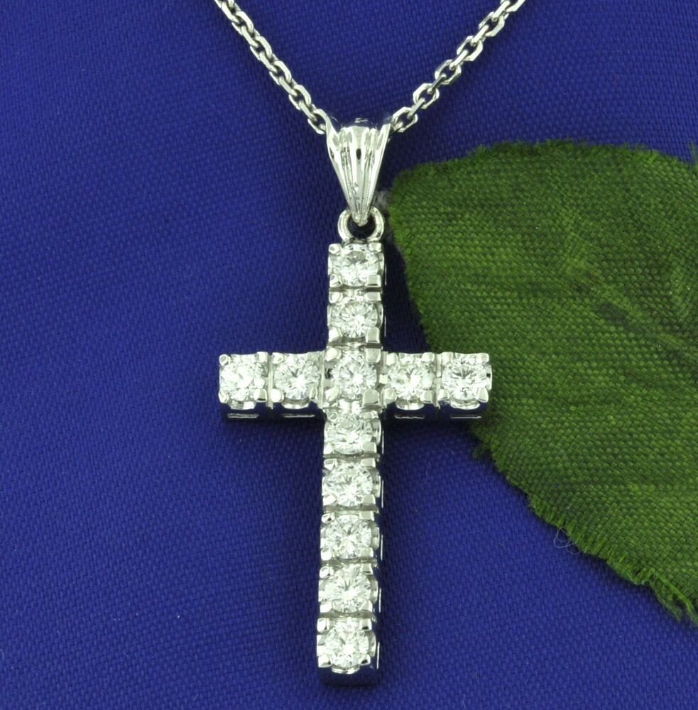 White Gold Cross Necklace
 14K WHITE GOLD DIAMOND CROSS PENDANT 1 03 CT MADE IN USA