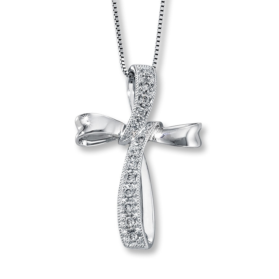 White Gold Cross Necklace
 Diamond Cross Necklace 1 6 ct tw Round Cut 10K White Gold