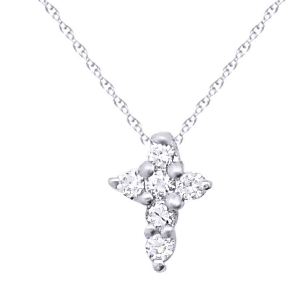 White Gold Cross Necklace
 14K WHITE GOLD PRONG SET TINY DIAMOND CROSS PENDANT