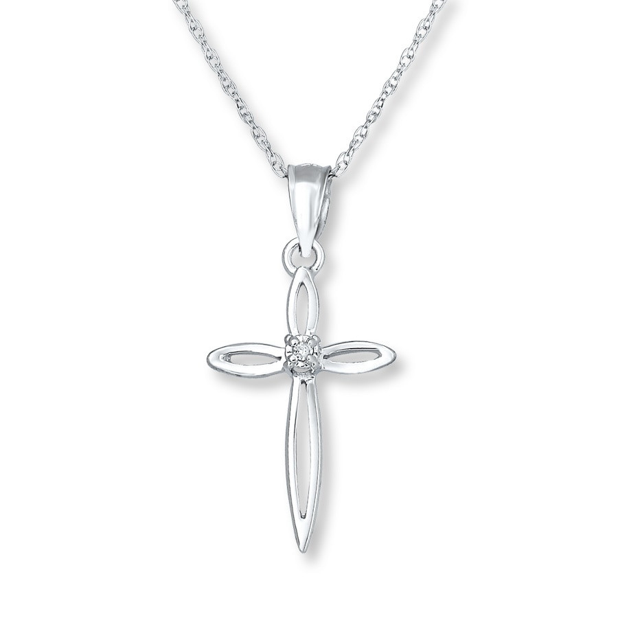 White Gold Cross Necklace
 Cross Necklace Diamond Accent 14K White Gold