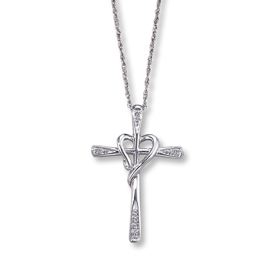 White Gold Cross Necklace
 Diamond Cross Necklace Round Cut 10K White Gold