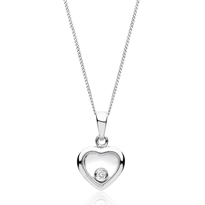 White Gold Heart Necklace
 9ct White Gold Floating Diamond Heart Pendant