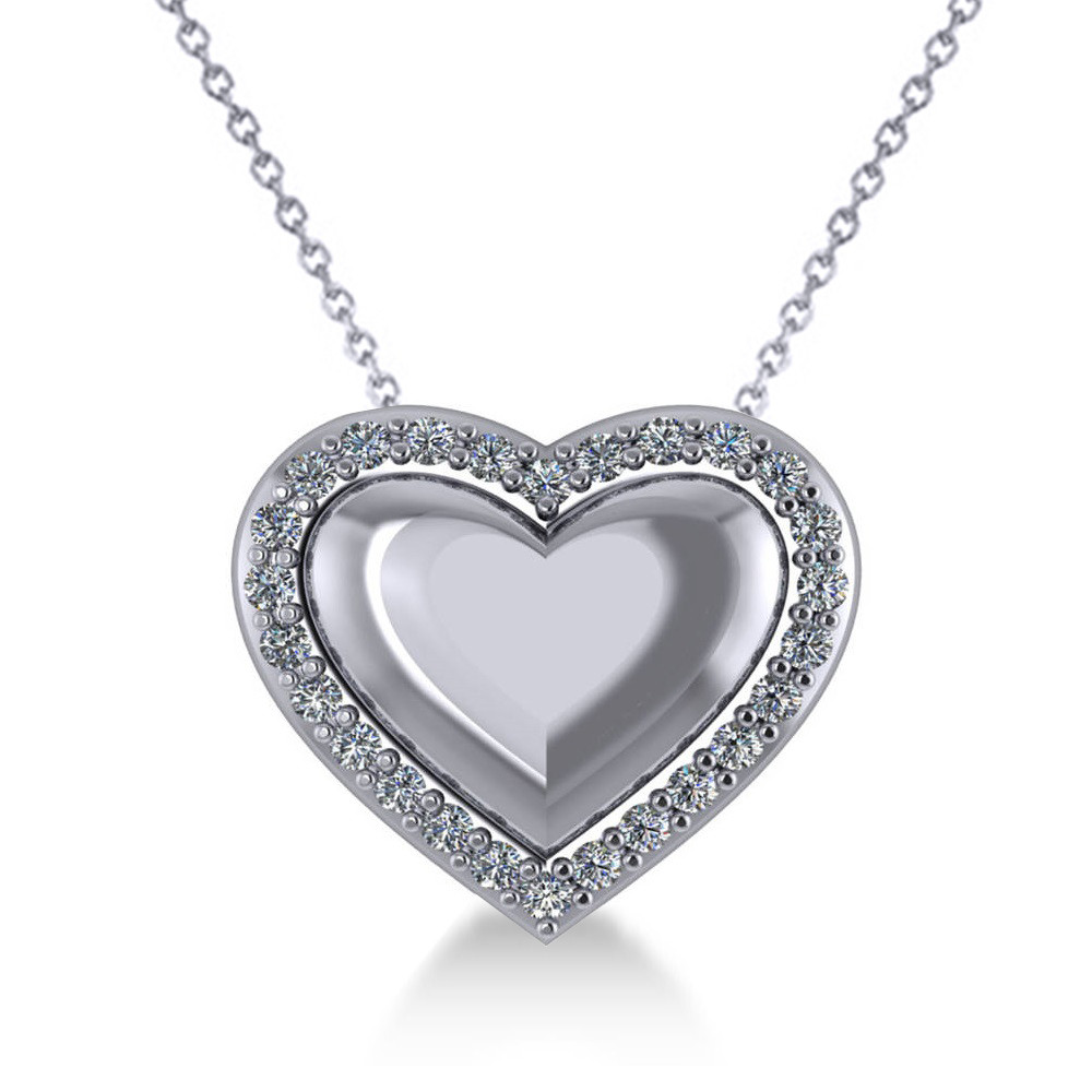 White Gold Heart Necklace
 Puffed Heart Diamond Pendant Necklace 14k White Gold 0