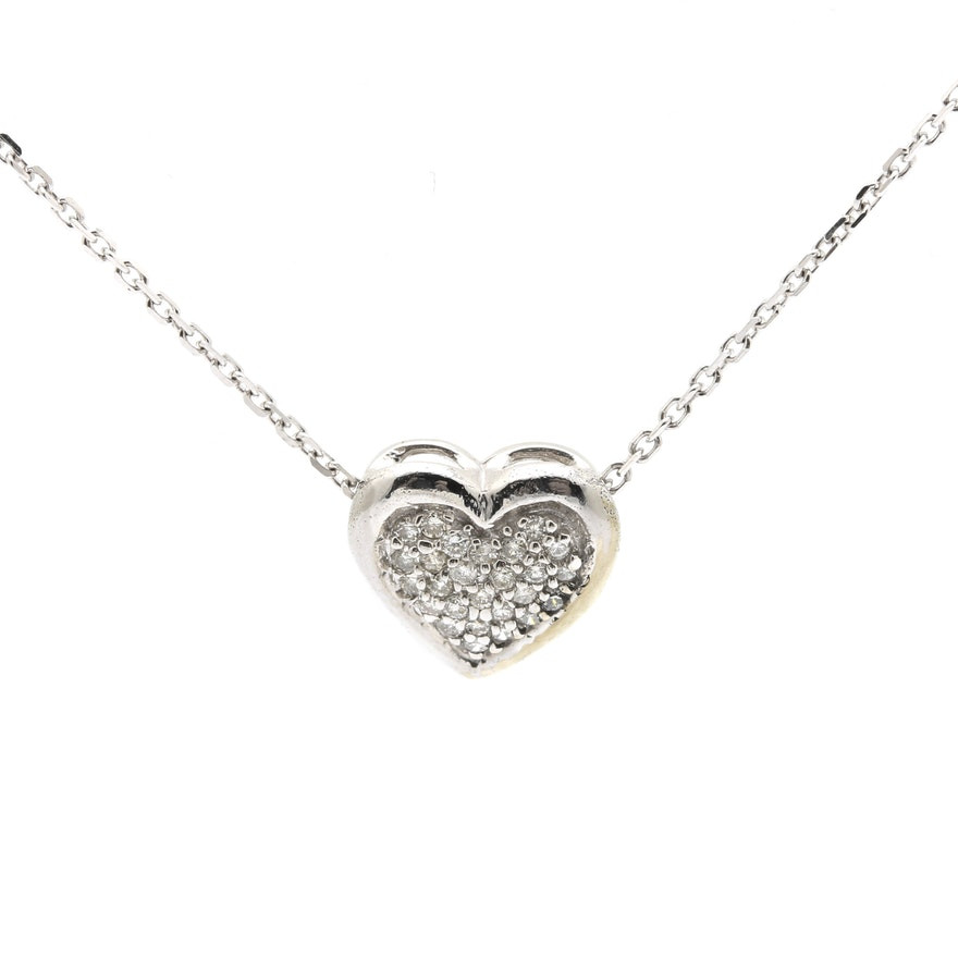 White Gold Heart Necklace
 14K White Gold Diamond Heart Pendant Necklace EBTH