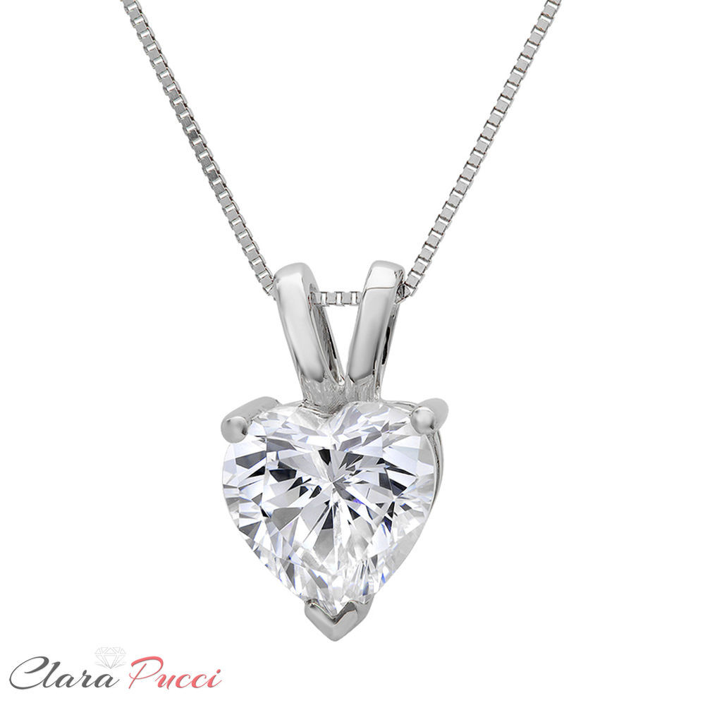 White Gold Heart Necklace
 2 0Ct Heart Cut 14K WHITE GOLD SOLITAIRE PENDANT NECKLACE