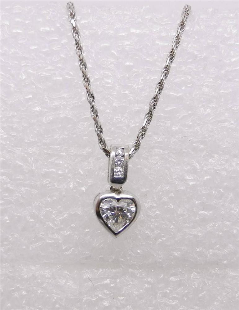 White Gold Heart Necklace
 18K 14K WHITE GOLD HEART SHAPE DIAMOND NECKLACE 16" CHAIN