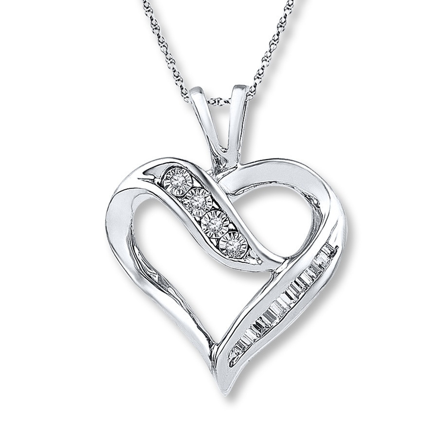 White Gold Heart Necklace
 Diamond Heart Necklace 1 10 ct tw Round cut 10K White Gold