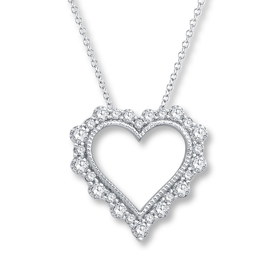 White Gold Heart Necklace
 Diamond Heart Necklace 1 3 ct tw Round 14K White Gold