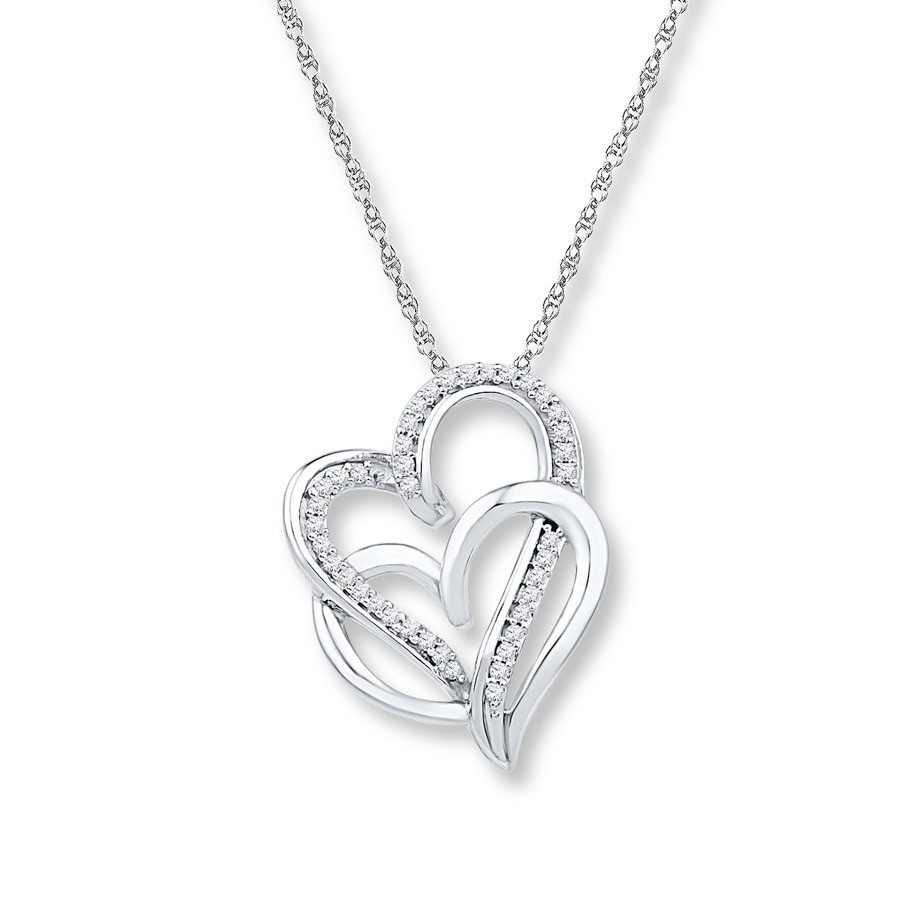 White Gold Heart Necklace
 Diamond Heart Necklace 1 6 ct tw Round cut 10K White Gold