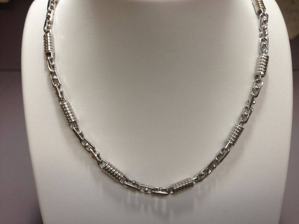 White Gold Necklace Mens
 14kt WHITE Gold Mens Handmade Chain Necklace 24" 5MM 50