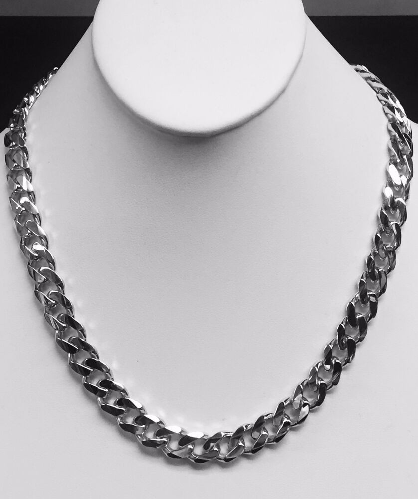 White Gold Necklace Mens
 14kt solid White gold handmade Curb Link mens Necklace 22