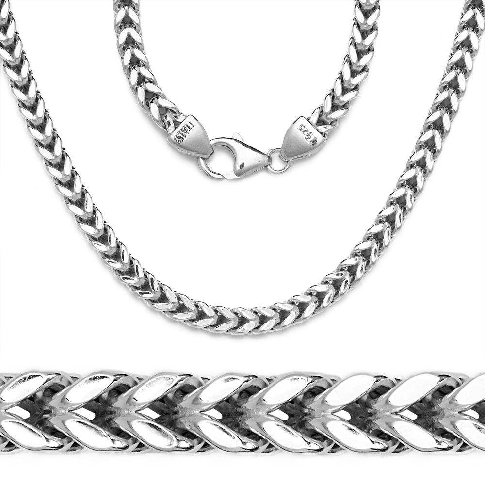 White Gold Necklace Mens
 Mens 14K White Gold 925 Sterling Silver Box Franco Italy