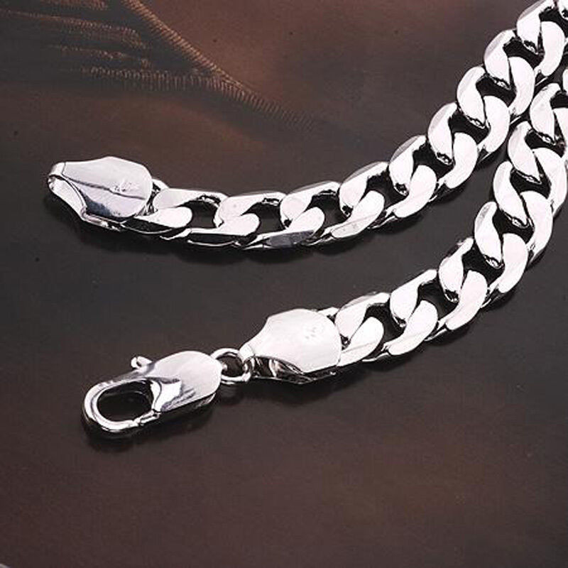 White Gold Necklace Mens
 24k White Gold Filled Necklace 24" Curb Chain 10mm Mens GF