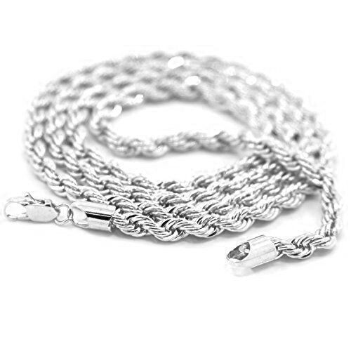 White Gold Necklace Mens
 Mens 18k White Gold Plated 24in Rope Chain Necklace 4 Mm