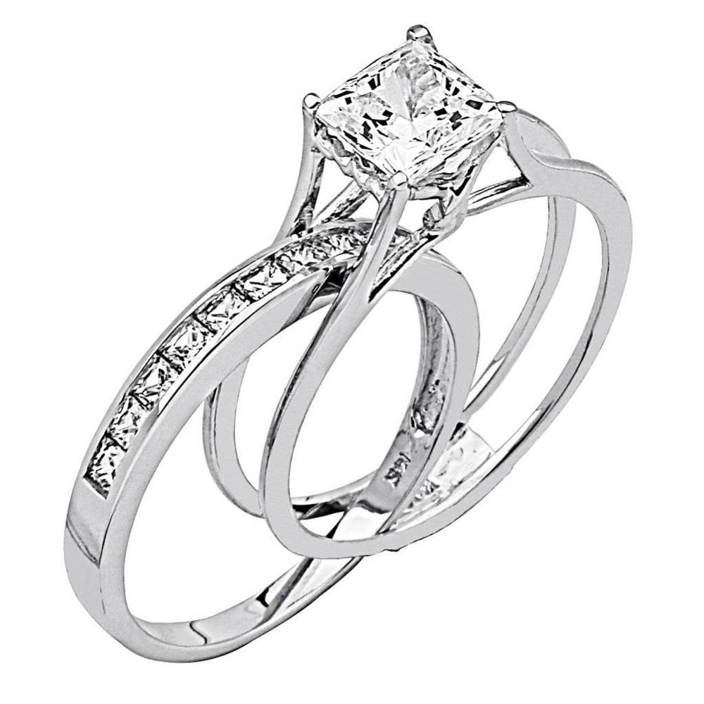 White Gold Wedding Rings For Her
 2 Ct Princess Cut 2 Piece Engagement Wedding Ring Band Set