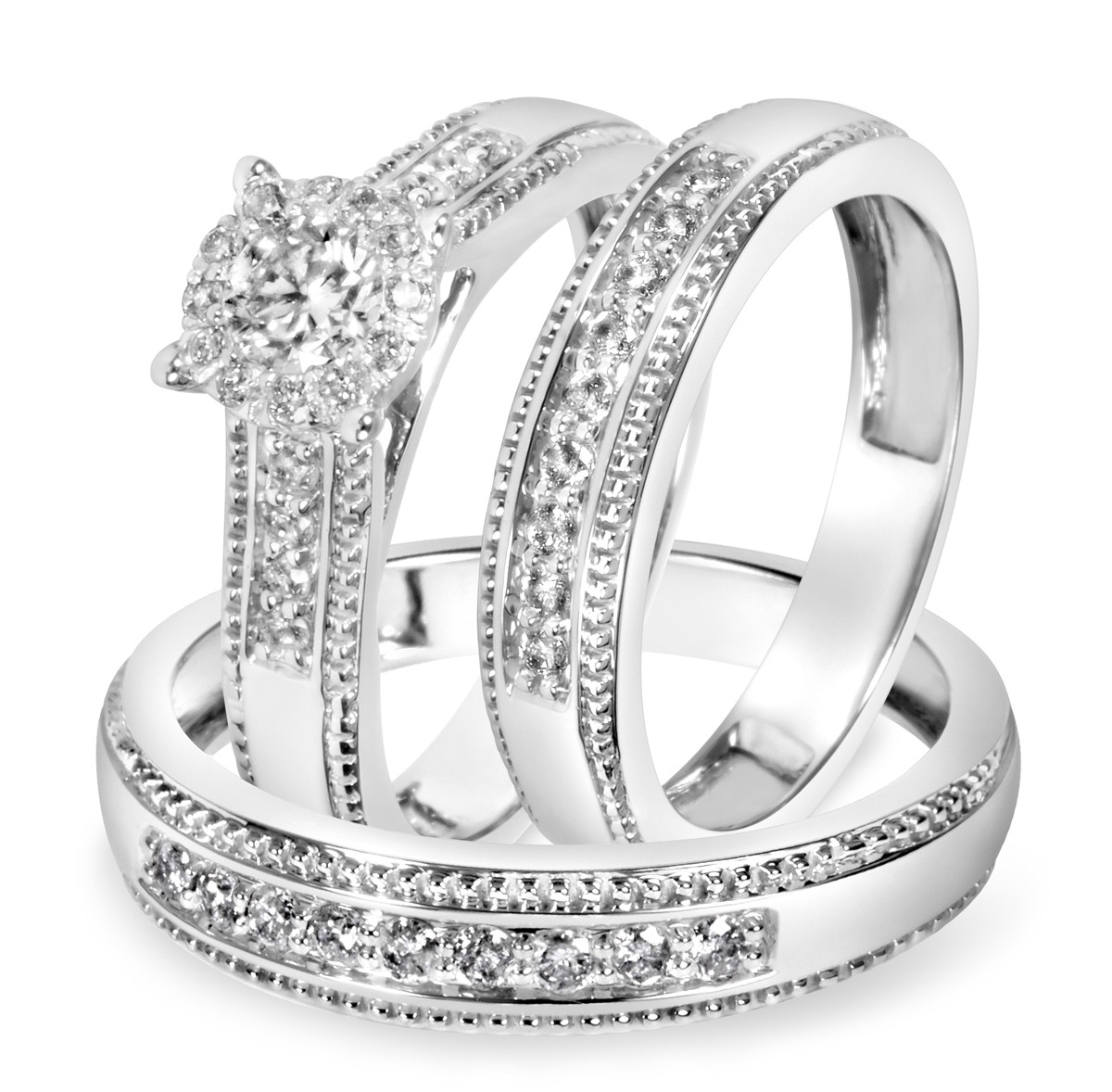 White Gold Wedding Rings For Her
 7 8 Carat T W Diamond Trio Matching Wedding Ring Set 14K