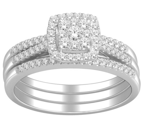 White Gold Wedding Rings For Her
 1 Carat Trio Wedding Ring Set for Her GIA Certified Round