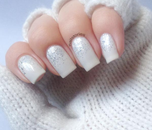 White Nails With Silver Glitter
 silver glitter gra nt white wedding nails Favnails