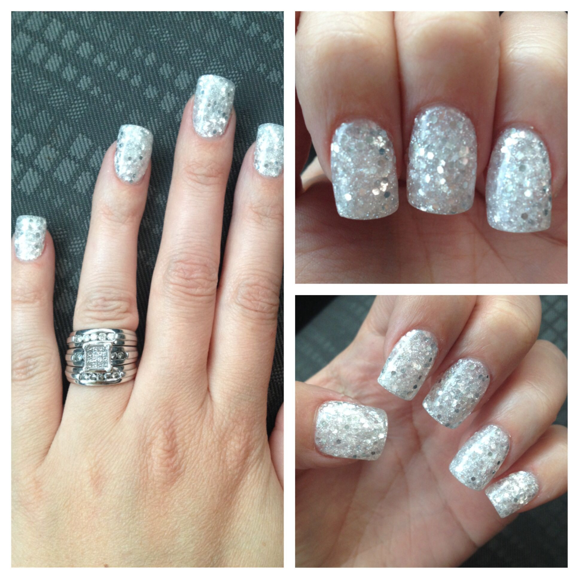White Nails With Silver Glitter
 White Silver Glitter acrylic nails Nails