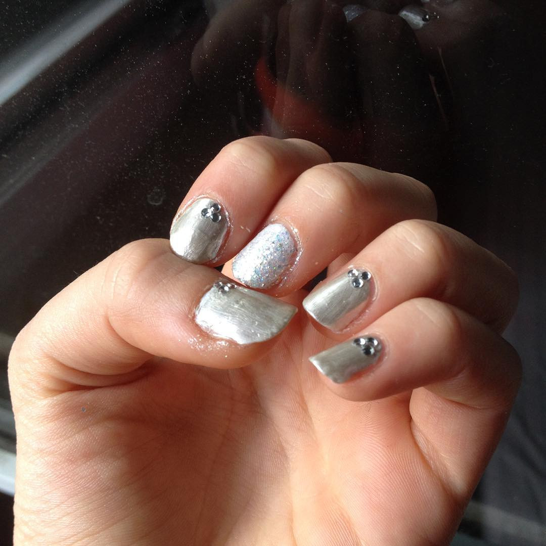 White Nails With Silver Glitter
 24 Silver Acrylic Nail Art Designs Ideas