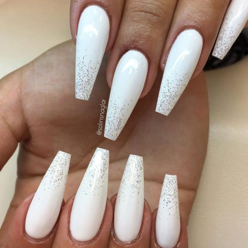 White Nails With Silver Glitter
 The Most Stylish Ideas For White Coffin Nails Design