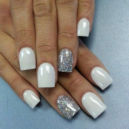 White Nails With Silver Glitter
 539 best Monochrome Nails images on Pinterest