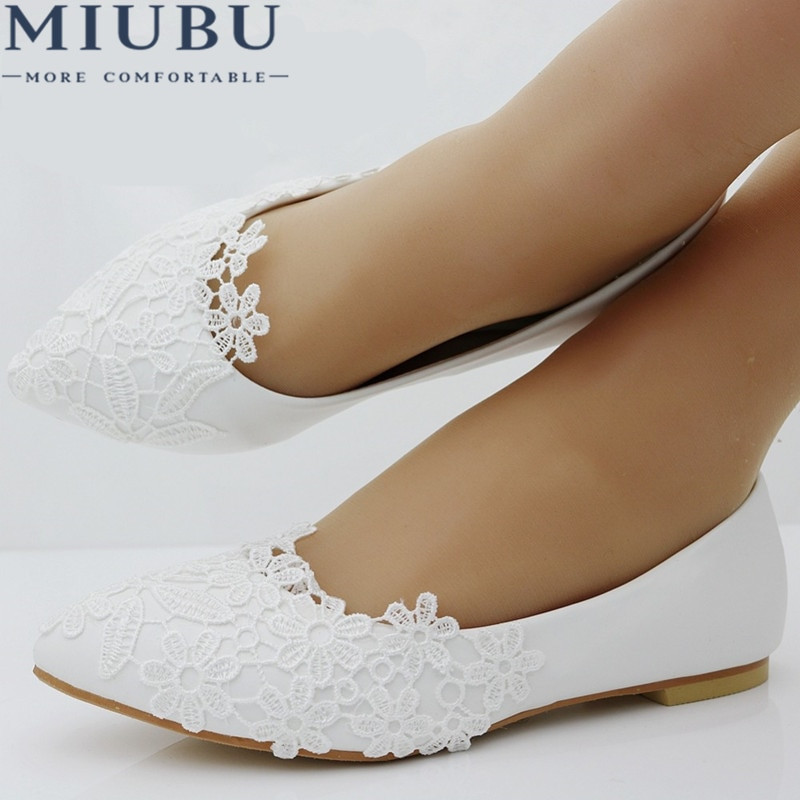 White Wedding Shoes Flats
 MIUBU Ballet Flats White Lace Wedding Shoes Flat Heel