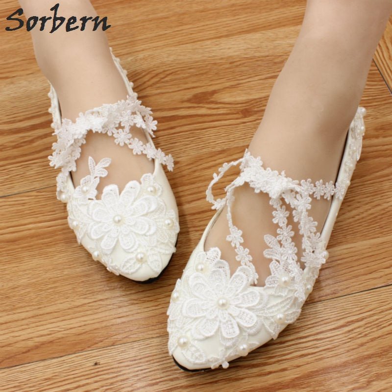 White Wedding Shoes Flats
 Sorbern Handmade Flat Wedding Party Shoes White Lace
