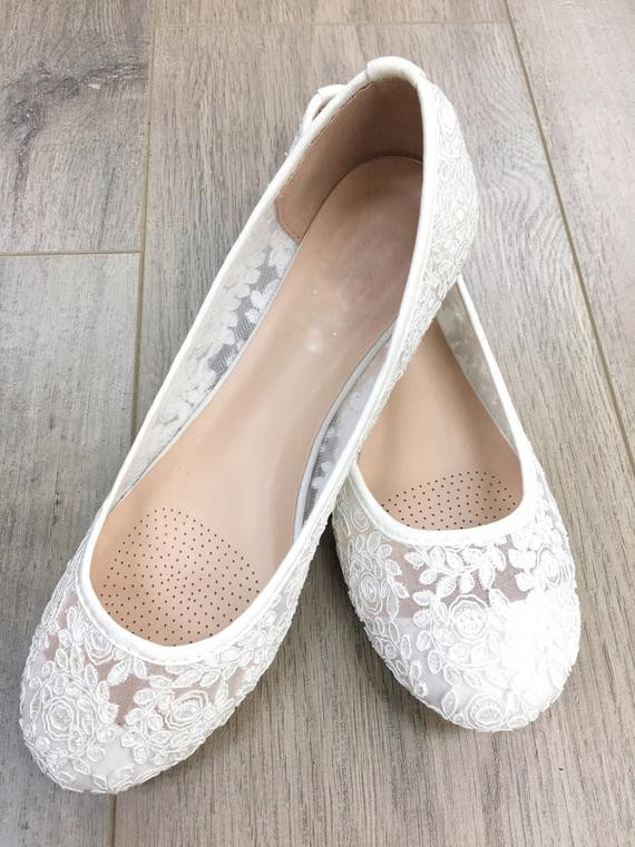 White Wedding Shoes Flats
 Women Wedding Shoes Bridesmaid Shoes White lace flats