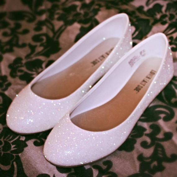 White Wedding Shoes Flats
 White Glitter Bridal Shoes Wedding Flats