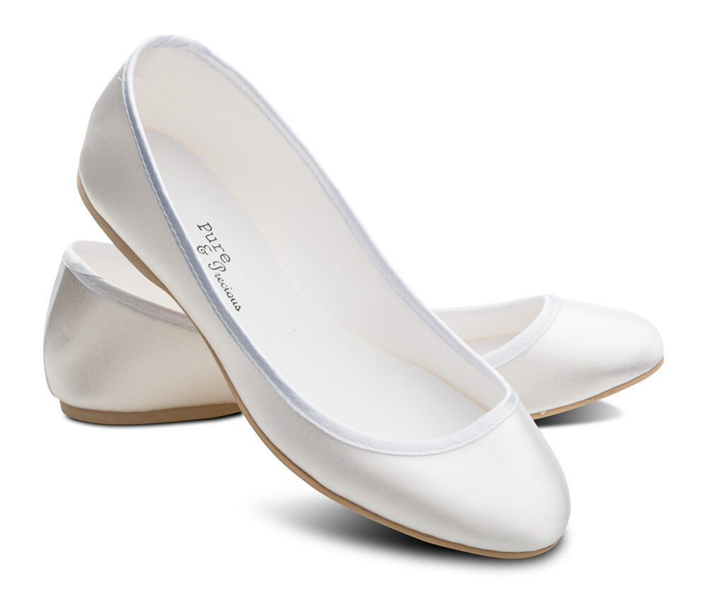 White Wedding Shoes Flats
 White Bridesmaids Flower Girl Wedding Bridal Pumps Flats