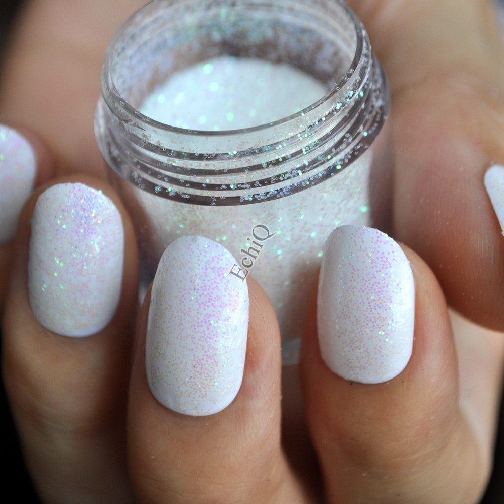 White With Glitter Nails
 Dazzling Clear White Nail Art Glitter DIY Manicure Small