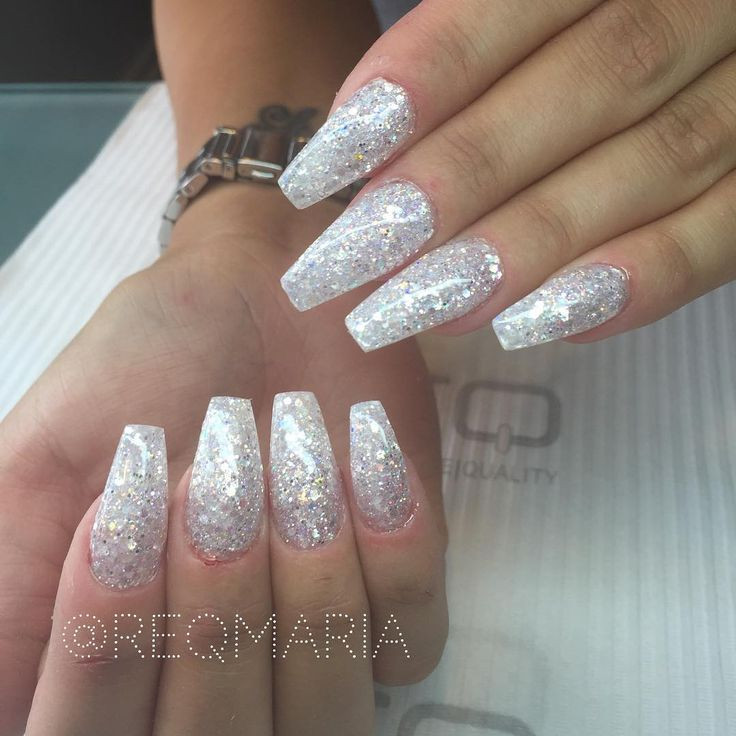 White With Glitter Nails
 Simple yet Gorgeous Glitter long coffin nails reqmaria