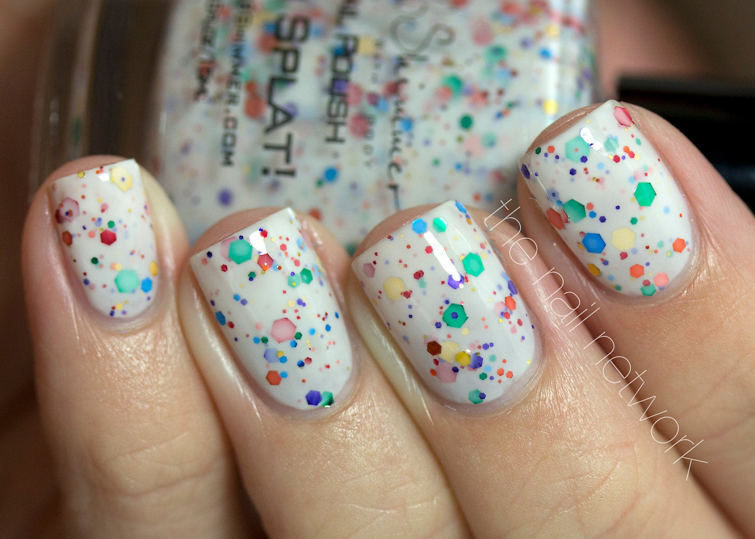 White With Glitter Nails
 Oh Splat White Glitter Nail Polish with Rainbow by KBShimmer