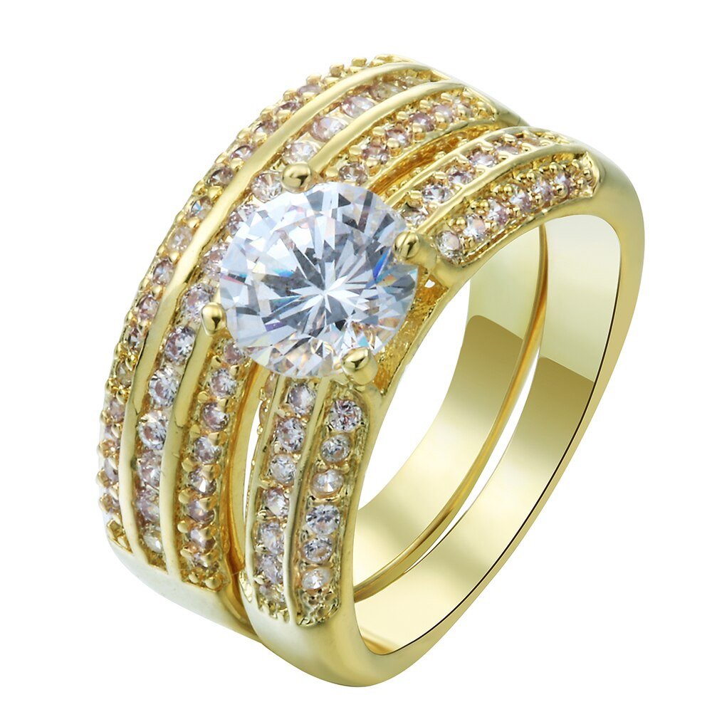 Wholesale Wedding Rings
 luxury gold finger Rings sets pave white AAAAA czech