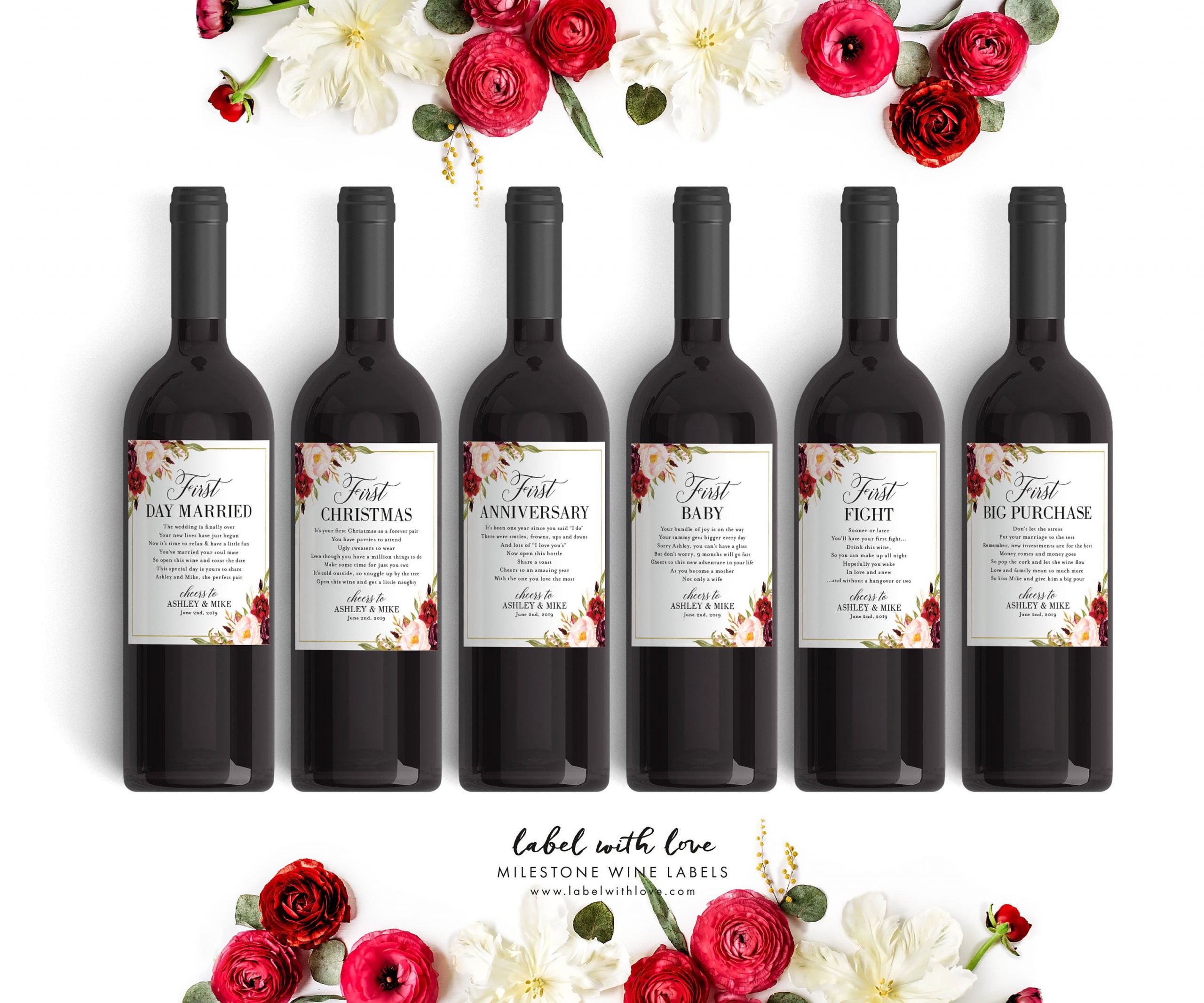 Wine For Wedding Gift
 Fall Wedding Milestone Wine Labels Winter Wedding Gift Wine