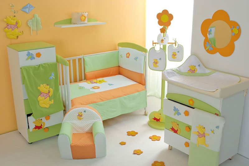 Winnie The Pooh Baby Room Decor
 Baby Crib Furniture Set with Orange and Green Winnie the