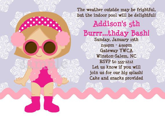 Winter Pool Party Ideas
 Winter Pool Party Birthday Invitation Girl