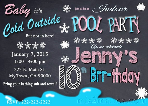 Winter Pool Party Ideas
 Printable WINTER POOL PARTY Invitation Winter Birthday