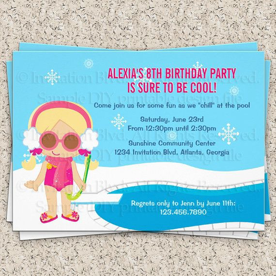 Winter Pool Party Ideas
 Winter Pool Party Invitation Girl Swim Party Invitation
