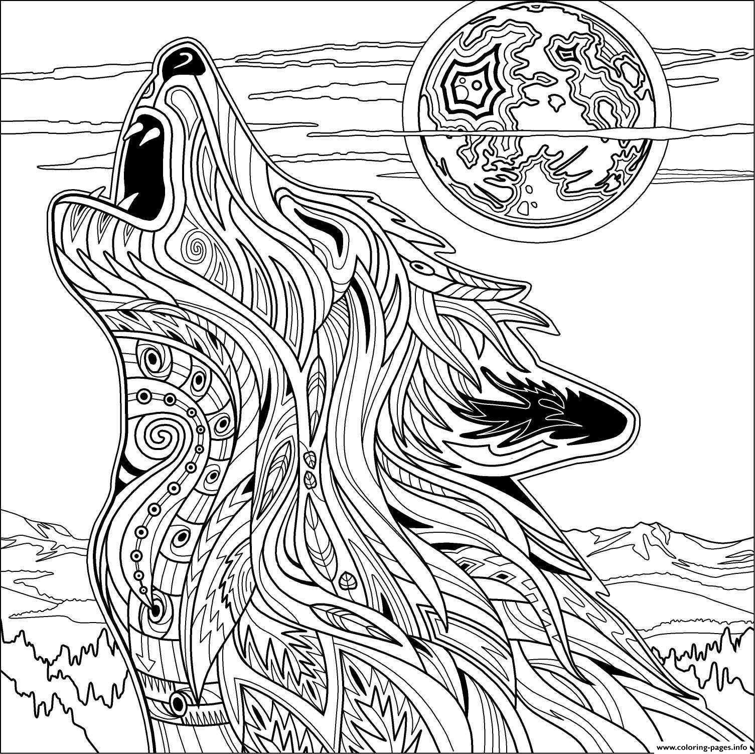 Wolf Coloring Pages For Adults
 Print wolf for adult coloring pages Colour in
