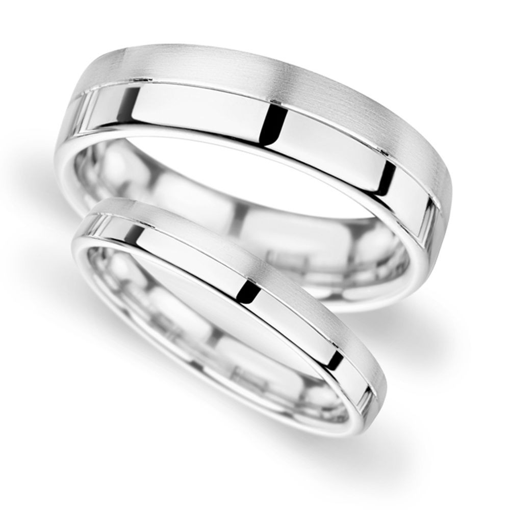 Women's Wedding Bands White Gold
 White Gold Band His and Hers set of Wedding Rings Half Polish Half Satin Finish