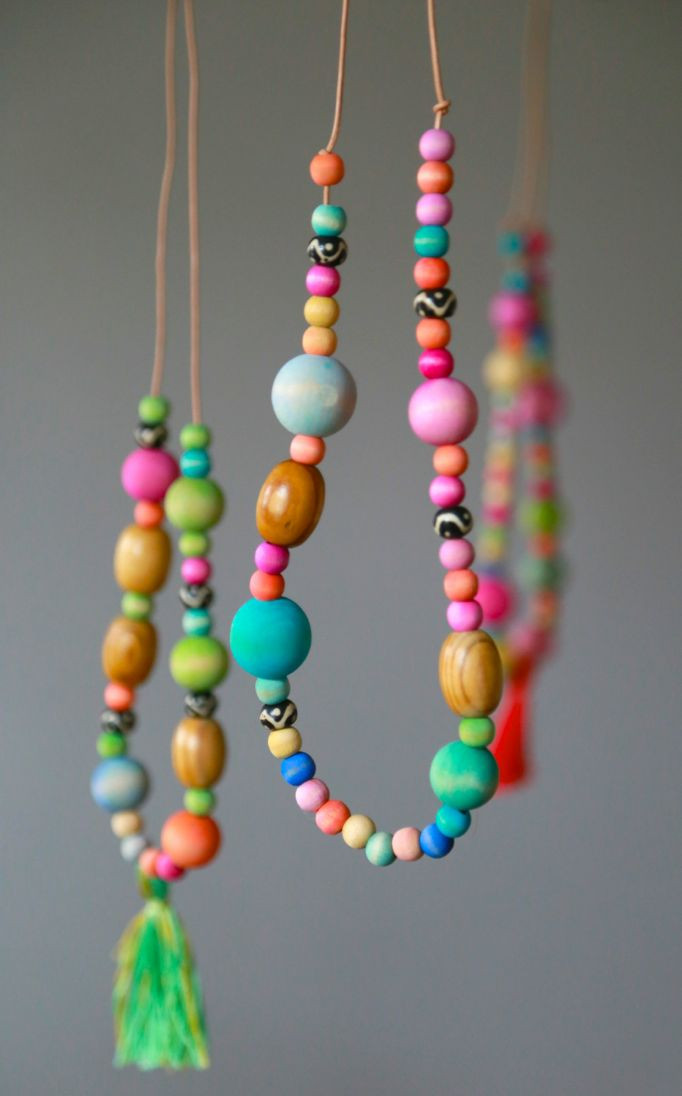 Wooden Bead Necklace
 Watercolor Wooden Bead Necklaces Aunt Peaches
