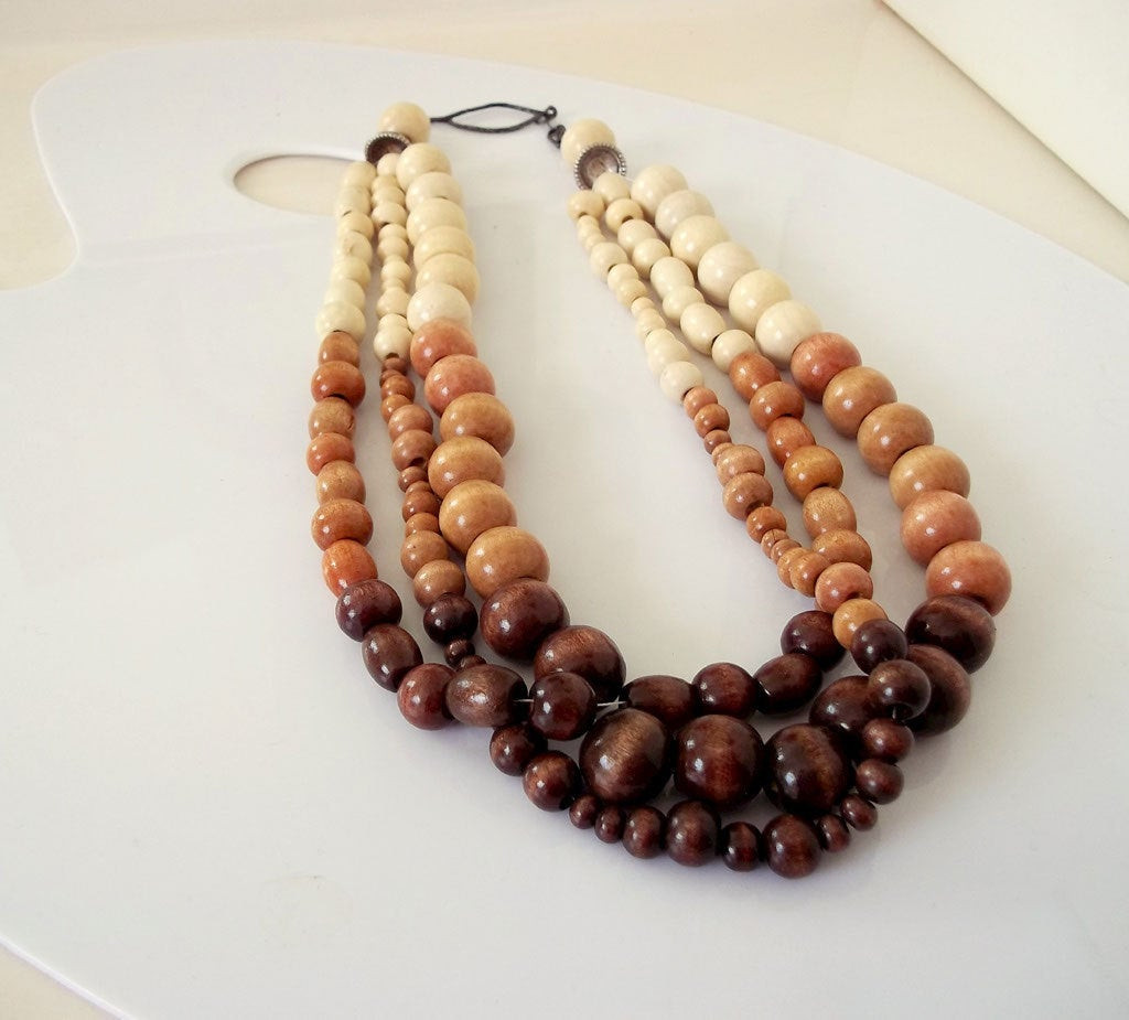 Wooden Bead Necklace
 Wooden Beaded Necklace OMBRE earth tone 3 by NaturallyNatalie