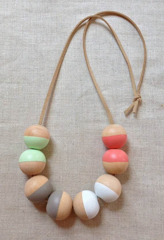 Wooden Bead Necklace
 Modern Geometric Wood Bead Necklace by thislovesthat on Etsy