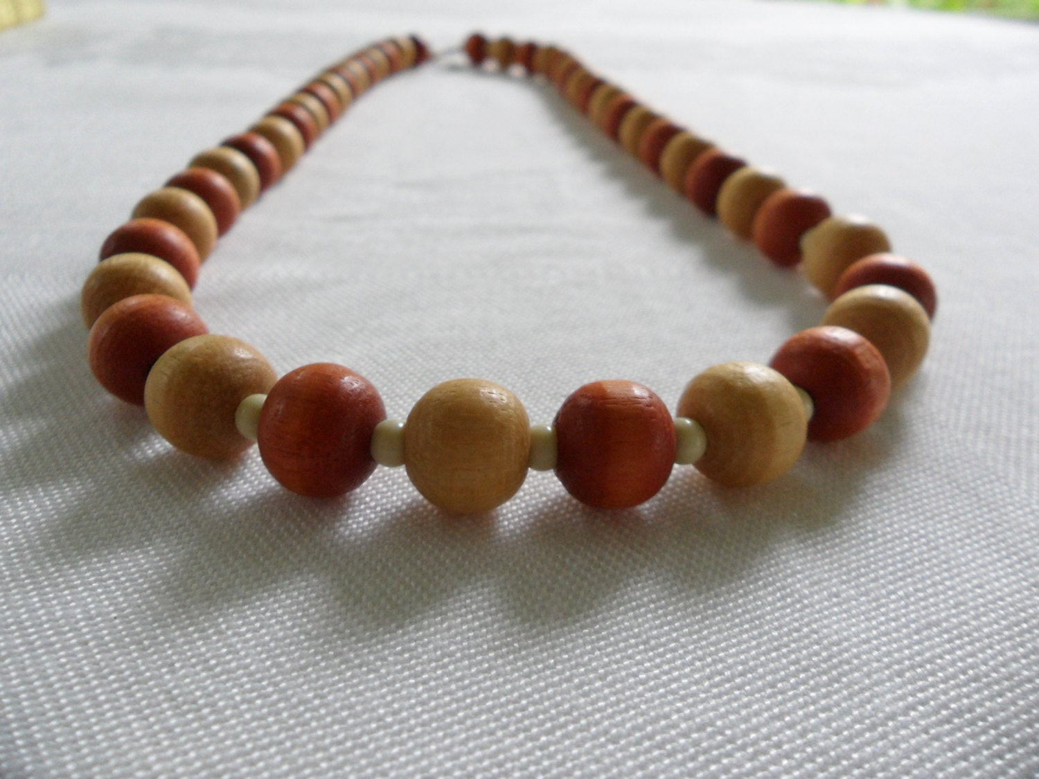 Wooden Bead Necklace
 Wooden Bead Necklace Chunky Two Tone 70s Hippie Necklace